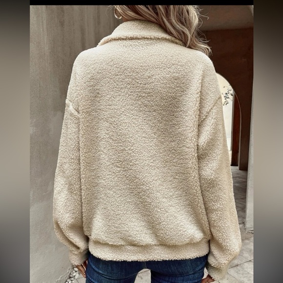 Half Zip Drop Shoulder Fleece Sweatshirt teddy jacket blush pink - Picture 4 of 4